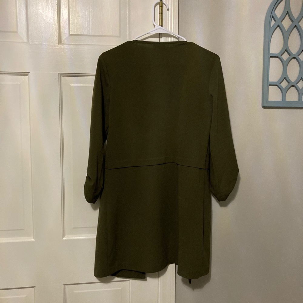 Soho Olive Trench Coat with Gold Accents - Picture 3 of 4